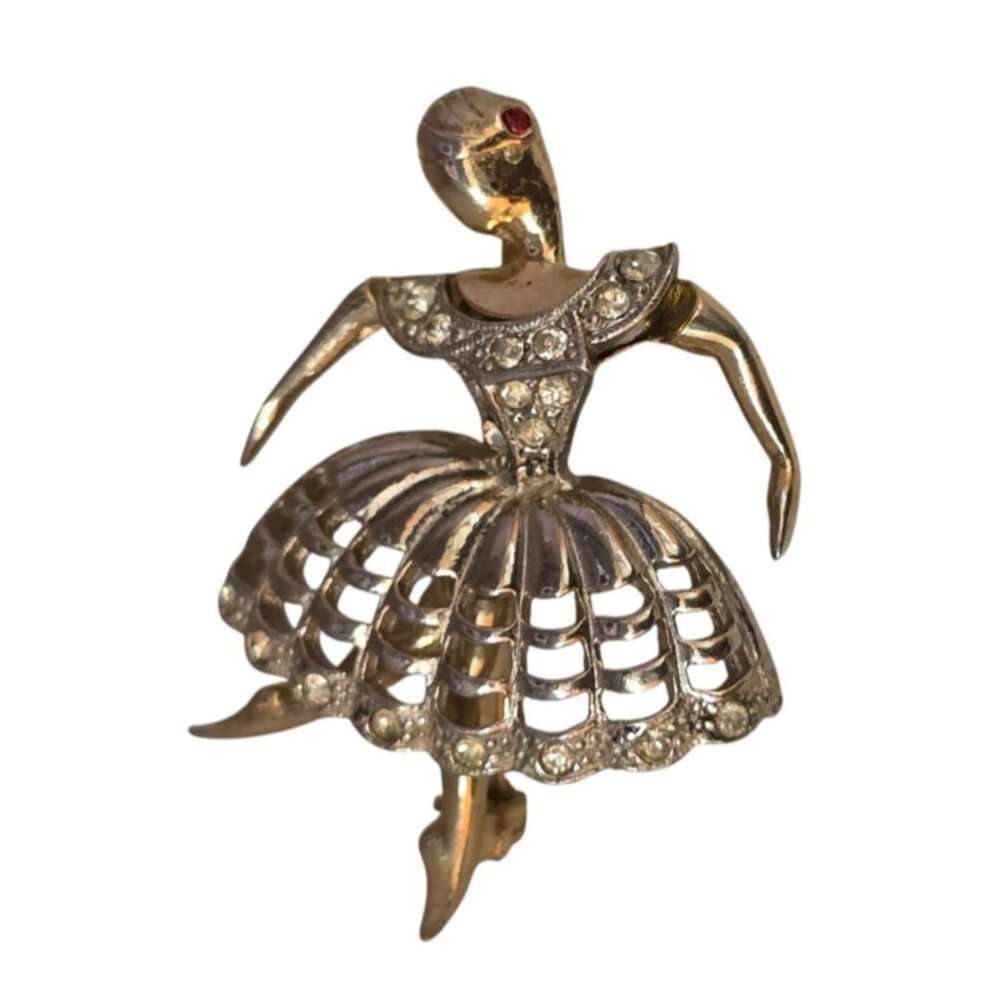 Vintage Pave Ballet Dancer Brooch Attributed To Boucher (A8502)